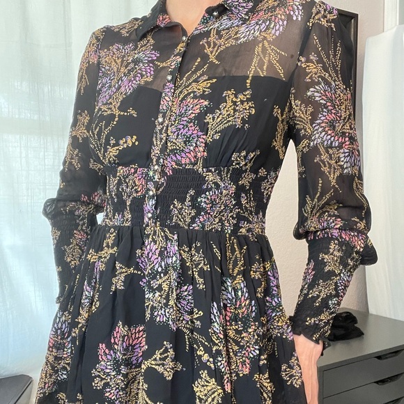 NWT Free People Sheer Layered Mini Dress Long Sleeves Collared Button Down - Picture 7 of 13